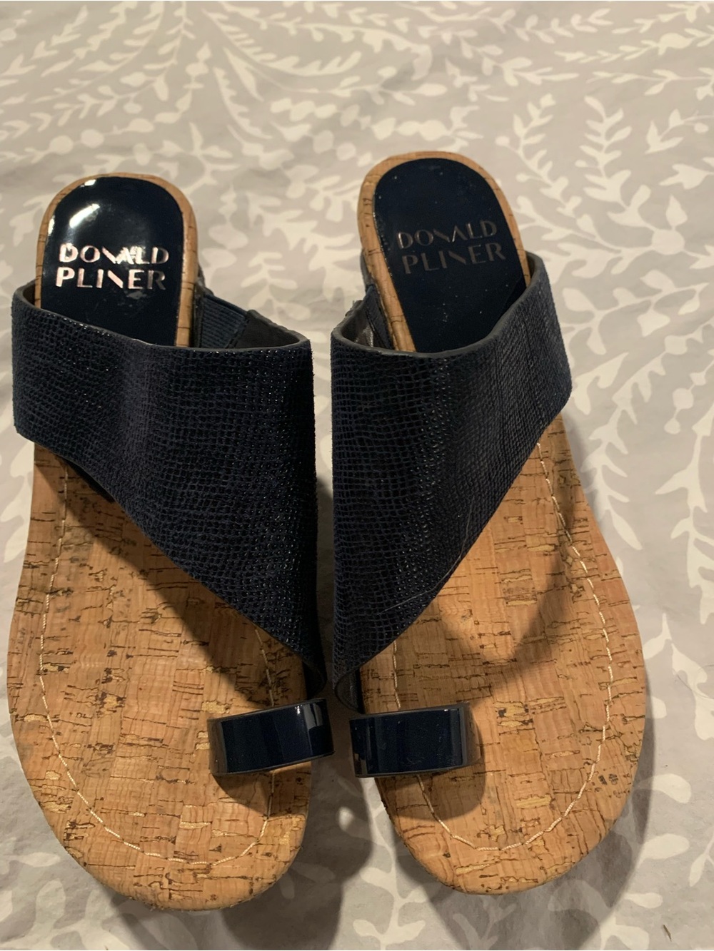 Donald J. Pliner Navy Cork Toe-Loop Slide Sandals